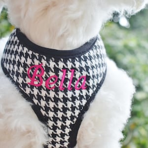 Personalized Dog Harness and Leash Set, Houndstooth Dog Harness Set, No Pull Dog HARNESS and Leash Set, Dog Mom Personalized Pet Gift, A1