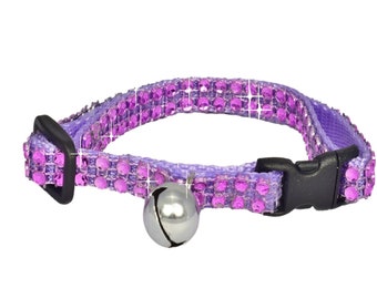 Lila Strass-Katzenhalsband mit Glöckchen, schickes Strass-Katzenhalsband, Sicherheits-Katzenhalsband, süßes Katzenhalsband, Geschenk für neugeborene Kätzchen, 51