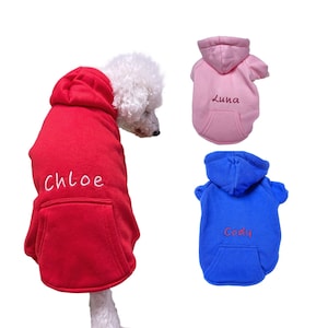 Personalized Dog Hoodie Jacket for Small Dogs in Multicolor Choices with Embroidered Name, Fall Dog Clothes for Girls and Boys Sizes XS - XL