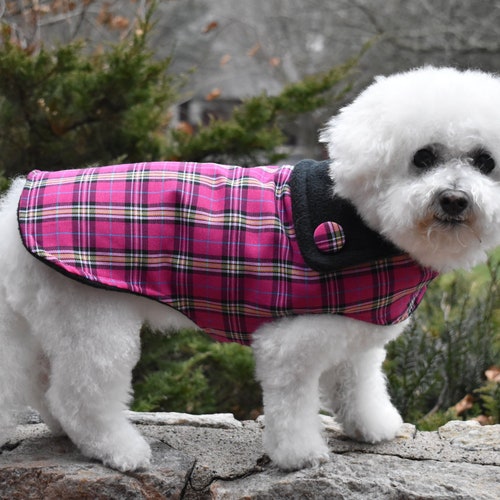 Pink Plaid Dog Coat for Girls Warm Dog 