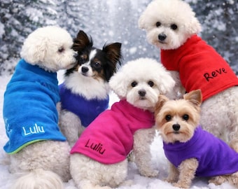 Personalized Fleece Dog Sweater, 20 Fleece Colors, Handmade Warm Dog Jacket, Winter Dog Clothes, Custom Dog Sweater, Dog Sweaters XS thru XL