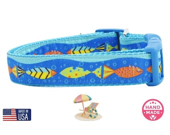 Tropical Fish DOG COLLAR - Nautical Dog Collar, Jacquard Heacy Duty Dog Collar for Large Dogs, for Pet Lover Gift, Ocean Beach Collar