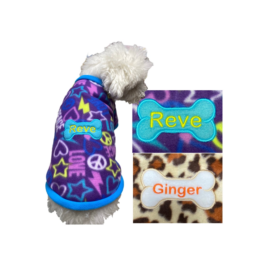 Personalized Warm DOG FLEECE Sweaters, Custom Embroidered Dog Bone With