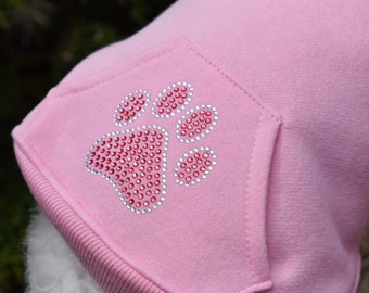 Custom DOG HOODIE and Rhinestone Paw Print, 3 Colors, Xs - Large, Soft Warm Pet Sweater, Personalized Dog Hoodie, Small Dog Fleece Hoodies