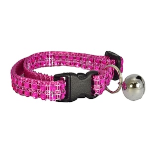 Dark Pink Bling Rhinestone Cat Collar with Bell, Fancy Bling Cat Collar, Custom Cat Collar Breakaway, Cute Cat Collar, New Kitten Gift 51