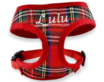 Rot kariertes personalisiertes Hundegeschirr und Leine Set, Hundegeschirr personalisiert, Urlaub Hundegeschirr Geschenk, personalisiertes Haustier Geschenk, Hundemama Geschenk