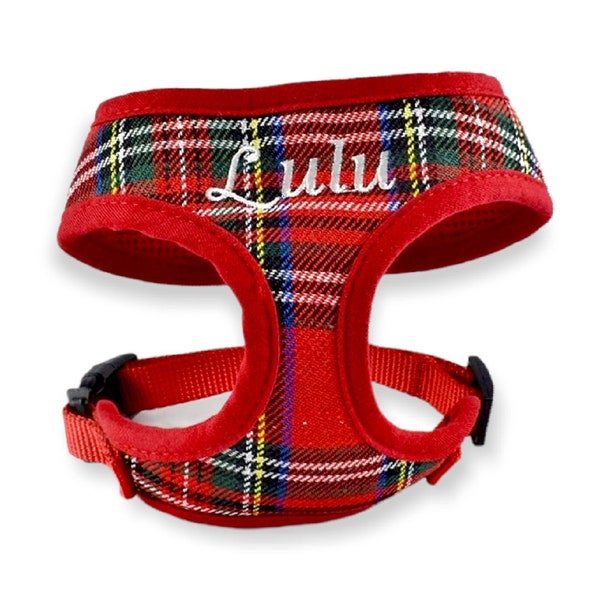 Red Plaid Personalized Dog Harness and Leash Set, Dog Harness Personalized, Holiday Dog Harness Gift, Personalized Pet Gift, Dog Mom Gift