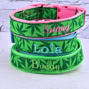 Spersonalizowana obroża dla psa z motywem chwastów – spersonalizowana haftowana obroża dla małych, średnich i dużych psów – zielony prezent dla psa, regulowana smycz na obroże z imieniem