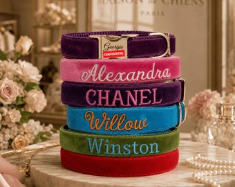 Personalized Luxury Velvet Dog Collar - Custom Engraved ID Name-Phone or Embroidered Name, Soft Comfortable Pet Collar-Leash for Girl Boy