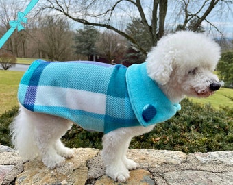 Custom Plaid Winter Dog Coats, Warm Fleece Dog Sweater, XS to XL, TAILORING for Hard to Fit Dogs, Winter Clothes Boys, Dog Sweaters Boys
