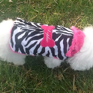 Personalized ZEBRA Animal Print FUR Dog COAT with Free Name & Tailoring Option for Cold Winter Weather, All Sizes, Fur Dog Coat for Girls image 7