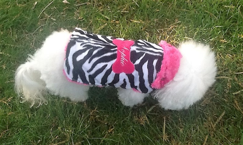 Personalized ZEBRA Animal Print FUR Dog COAT with Free Name & Tailoring Option for Cold Winter Weather, All Sizes, Fur Dog Coat for Girls image 7