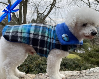 Custom Plaid Fleece Winter Dog Coats, Warm Fleece Dog Sweater, XS to XL + TAILORING for Hard to Fit Dogs, Dog Coats Boys, Dog Sweaters Boys