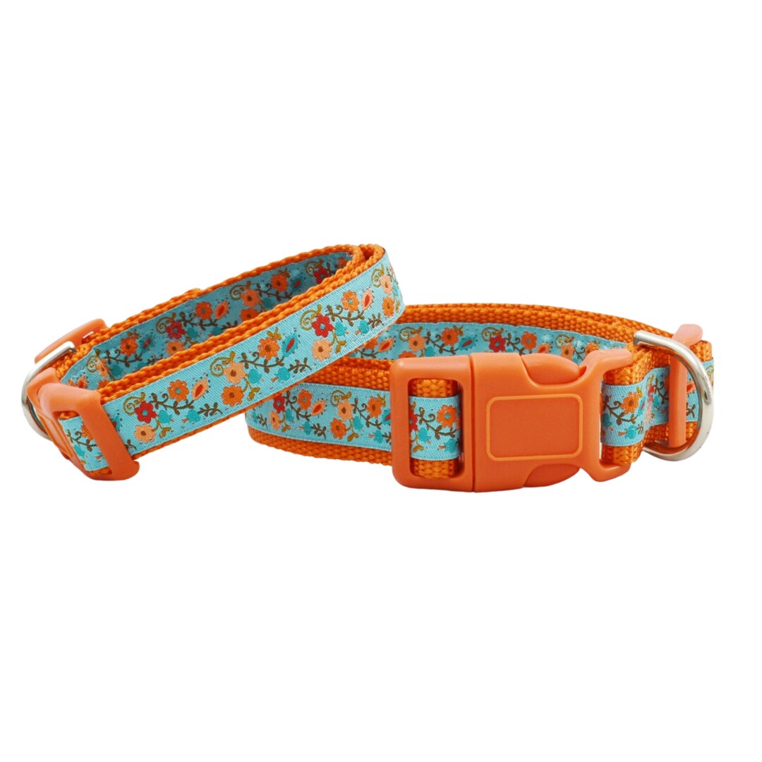 Orange Dog Collar, Floral Dog Collar, Dog Collar Girls, Flowers DOG