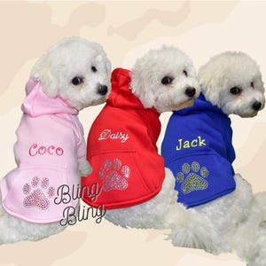 Personalized Dog Hoodie Jacket for Small Dogs, Custom Dog Hoodie with Rhinestone Paw Print and Pet Name, Dog Sweater Girl, Dog Clothes Boy