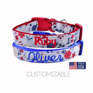 Patriotic Dog Collar, American Dog Collar, Personalized Dog Collars, Custom Embroidered Dog Collar Boys and Girls, Red white and blue collar