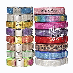 Personalized Crystal Rhinestone Bling Dog Collar with Engraving and Leash Option, Mix or Match Gem Colors for Small Medium Large Dogs 51