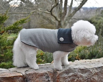 Houndstooth Dog Coat, Plaid Dog Coat, Warm Dog Coat - All Sizes XXS to XXL and Custom TAILORING for Hard to Fit Dogs, Winter Dog Coat