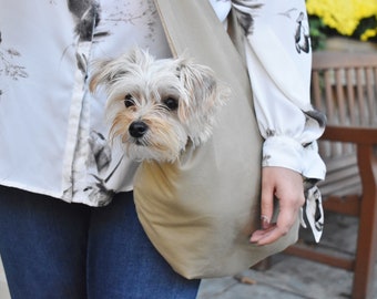 Small DOG Cat SLING Pet CARRIER | Durable Tan Khaki | Cozy Warm Plush Interior |  Small Animal Tote Bag | Pet Lover Gift | Yorkie Chihuahua