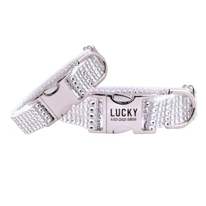 Engraved Dog Collar, Rhinestone Dog Collar, Bling Dog Collar, White Wedding Dog Collar, Girl Dog Collar, Custom Dog Collar, XXS to XXL 51