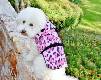 Pink Leopard Dog Coat for Girls Dogs, Pink Pet Sweater, Warm Dog Coat, Winter Dog Coat, Pink Dog Sweater, Fleece Dog Coat, Pink Dog Coat