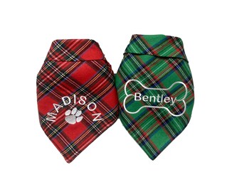 Bandana natalizia per cani, bandana personalizzata per cani, regalo personalizzato per animali domestici, sciarpa natalizia per animali domestici, bandana scozzese per cani, bandana personalizzata per cani per ragazzi e ragazze