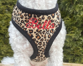 Personalized Dog Harness and Leash Set, Embroidered Name Leopard Custom Dog Harness & Leash Set, Luxury Puppy Harness, Personalized Dog Gift
