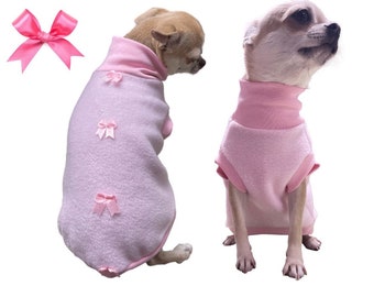Dainty Bow Pink Dog Sweater, Warm Fleece Dog Sweater, Dog Sweater for Girl, Girl Dog Pullover, Small Dog Clothes Girl, Cute Girl Dog Sweater