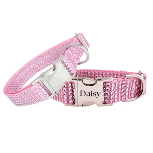 Rhinestone Dog Collar, Engraved Dog Collars, Custom Dog Collar, Girl Dog Collars, Pink Dog Collar Leash, Sparkly Dog Collar, Bling Collar 51