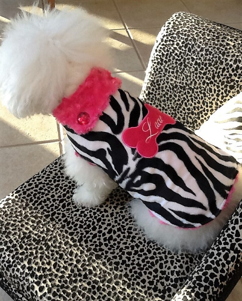 Personalized ZEBRA Animal Print FUR Dog COAT with Free Name & Tailoring Option for Cold Winter Weather, All Sizes, Fur Dog Coat for Girls image 2