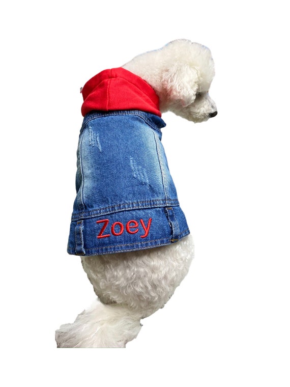 Dog Clothes Cat Apparel Pet Dress Shirt Hood Coat JEANS STYLE Sz.1-4 