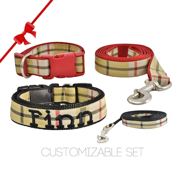 Luxury Designer Red Monogram Dog Collar In XS, S, M, L, XL (Optional Leash)