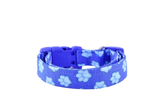 Blue paw prints Handmade Dog Collar