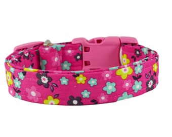 Handmade Pink Floral Dog Collar with Name option, Personalized Dog Collar, Small Medium Large Dogs, Embroidered Dog Collar, Dog Collar Girl