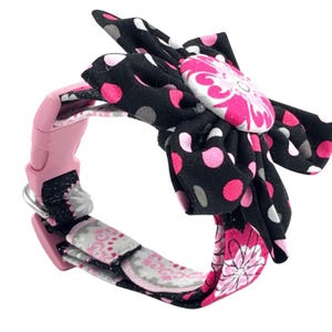 Stunning PINK and Blacl Medallion Dog Collar with detachable FLOWER, Handmade Dog Collars, Extra Small Medium Large - Dog Collar Girl