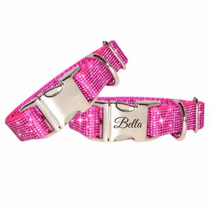 Pink Rhinestone Dog Collar, Engraved Dog Collar, Crystal Bling Dog Collar, Sparkly Dog Collar, Jeweled Pet Collar, Fancy Collar XXS - XXL 51
