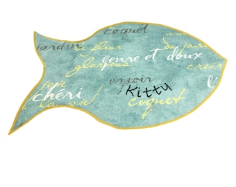PERSONALIZED Fish Shape Food Water Bowl Placemat for Cats with embroidered Name for New Kitten Kitty Gift for Feeding Eating, Cat Placemat,