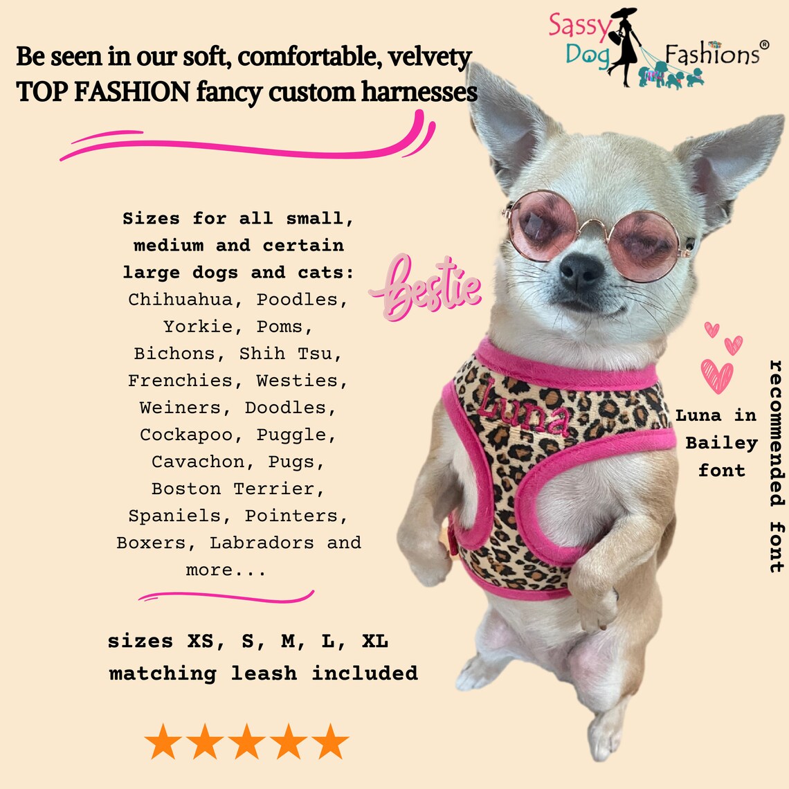 Custom Embroidered DOG Harness Girl Pink Luxury Dog Harness Etsy