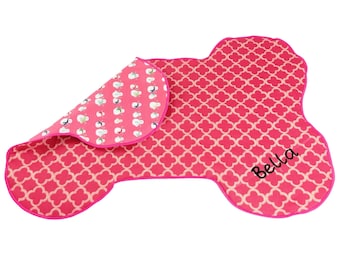 Personalized Reversible DOG BONE Bowl PLACEMAT, Dog Dining Mat and Rug for Food and Water Bowls, Pet Lover Gift for New Puppy, Kitchen Gift