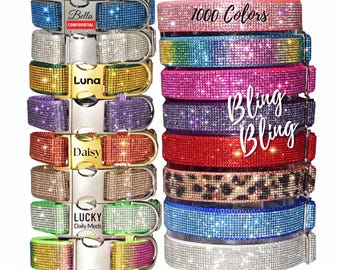 Personalized Crystal Rhinestone Bling Dog Collar with Engraving and Leash Option, Mix or Match Gem Colors for Small Medium Large Dogs 51