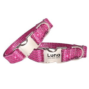 Engraved Pink Rhinestone Dog Collar XXS–XXL – Personalized Bling Collar for Girl Dogs – Custom Sparkle Collar – Designer Large Dog Collar 51