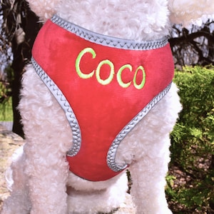 Personalized Dog Harness and Leash Set, Dog Harness Personalized, Red Dog Harness, Personalized Pet Gift, Dog Mom Gift, Bling Dog Harness 9