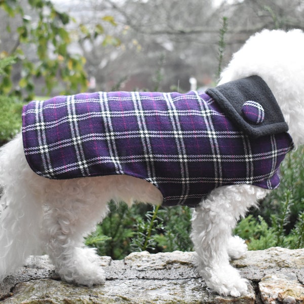 Custom Purple Plaid Dog COATS for Girls - Winter Dog Coat, Size X-Small to XL & TAILORING Option for Glove Fit, Warm Dog Coat, Dog Coat Boy