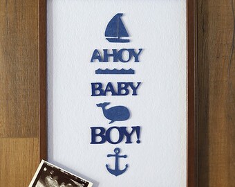 Ahoy Baby Boy Nautical Embarazo Anuncio Bebé Tablero de fieltro mensual