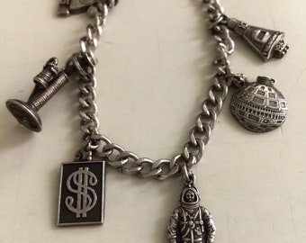 Modernist Silver Amulet on Shinier Silvertone Metal Chain Geometric but Tribal Necklace 1960s Mid Century Art Deco Brutalist Space Race