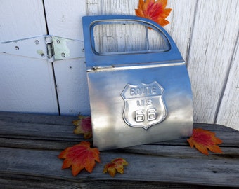 Steel Route 66 souvenir, 1930's  Car Door, with embossed Route 66 sign, art.  1/4 scale, 34 Ford.