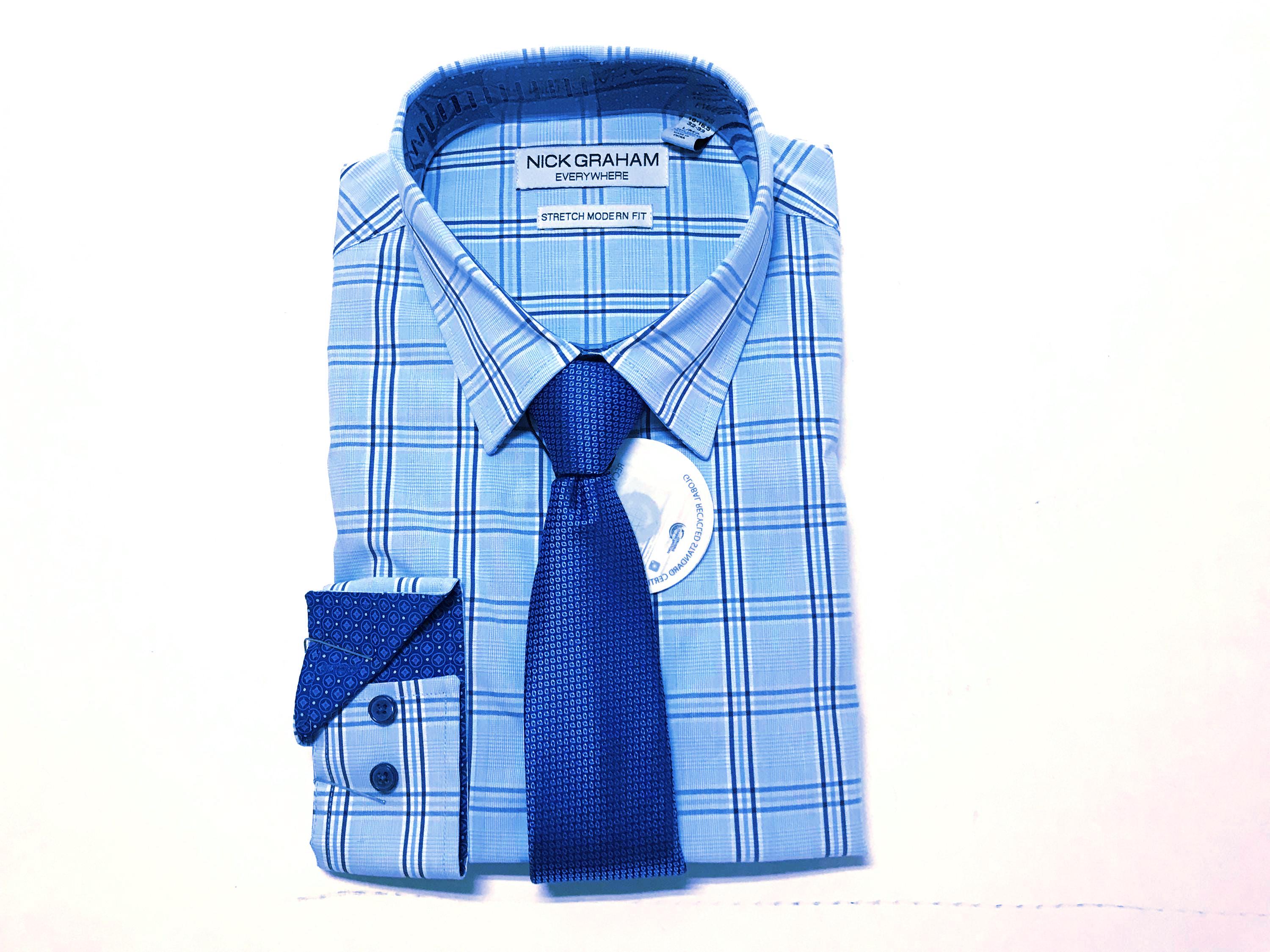 nick graham dress shirts Shirt Mens Small Long White Purple 14.5-15 34/35 Tie Set USE ONLY NON Nick Graham Men's Modern Fit