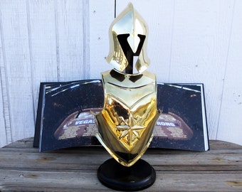SALE:  Vegas Golden Knights Helmet and Breastplate, mini, brass, made by same designer as Full sized one worn on the ice.