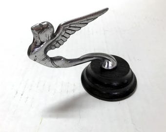 Angel Fender w/ stand:  Plymouth 1930s Winged Lady Hood Ornament, Cast Aluminum.