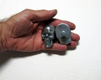 Polished Aluminum Skull Hood Ornament: Rat Rod Shifter Knob (2 1/8")
